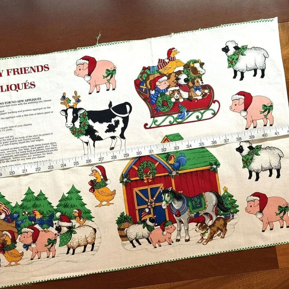 Holiday Farm Animal Friends Cranston APPLIQUES Fabric Cut & Sew Quilt Panel Xmas